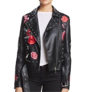Bagatelle Heritage Jacket M Black Faux Leather Motorcycle Studded Embroidery